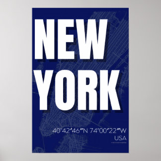 New York Blueprint Stadtplanposter Minimal Poster