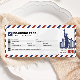 New York Boarding Pass Reiseroute Flugzeug Ticket Einladung