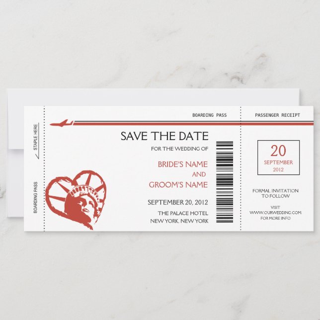 New York Boarding Pass Save the Date Einladungen (Vorderseite)
