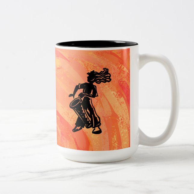 New York Boogie Nights Drum Orange Zweifarbige Tasse (Rechts)