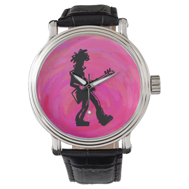 New York Boogie Nights Gitarre Hot Pink Armbanduhr (Vorderseite)
