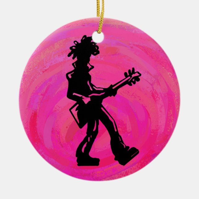 New York Boogie Nights Gitarre Hot Pink Keramik Ornament (Vorne)