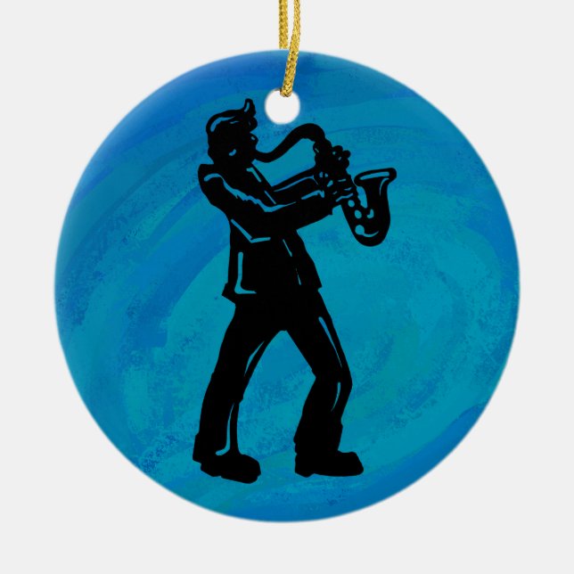 New York Boogie Nights Saxophon Blue Keramikornament (Vorne)