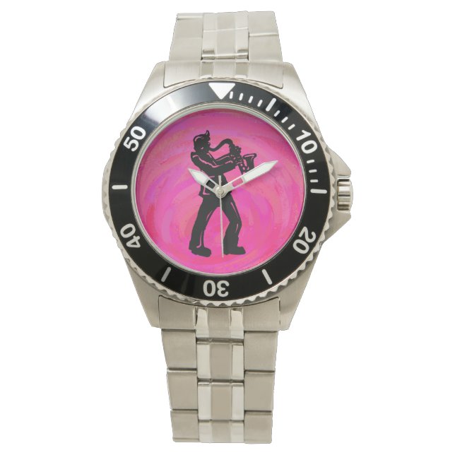 New York Boogie Nights Saxophon Hot Pink Armbanduhr (Vorderseite)