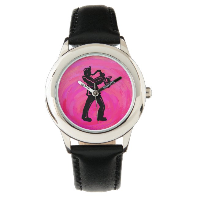 New York Boogie Nights Saxophon Hot Pink Armbanduhr (Vorderseite)