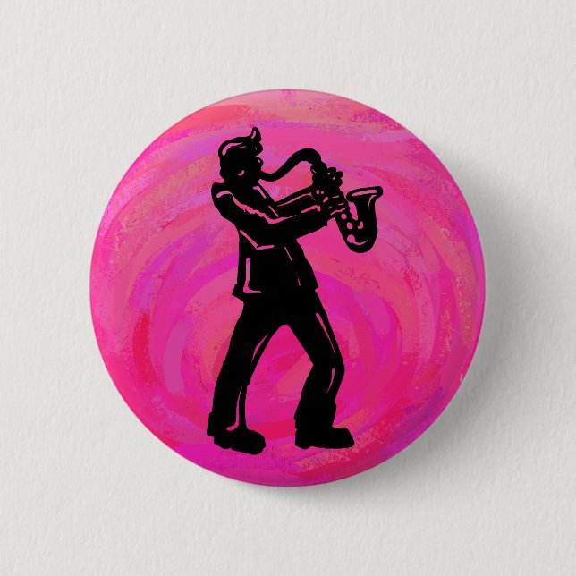 New York Boogie Nights Saxophon Hot Pink Button (Vorderseite)