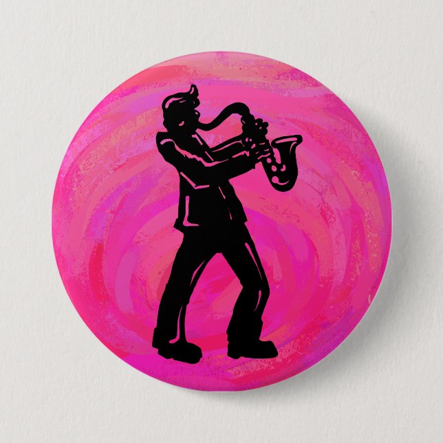 New York Boogie Nights Saxophon Hot Pink Button (Vorderseite)