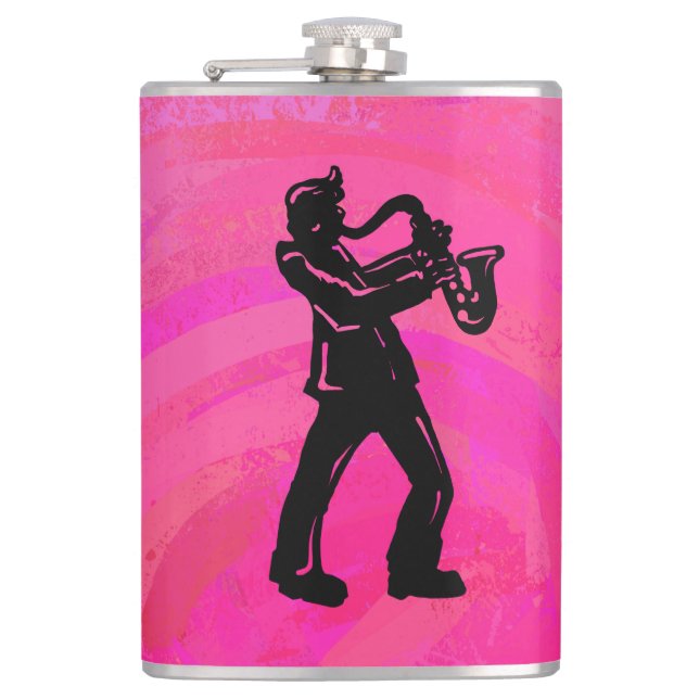 New York Boogie Nights Saxophon Hot Pink Flachmann (Vorderseite)