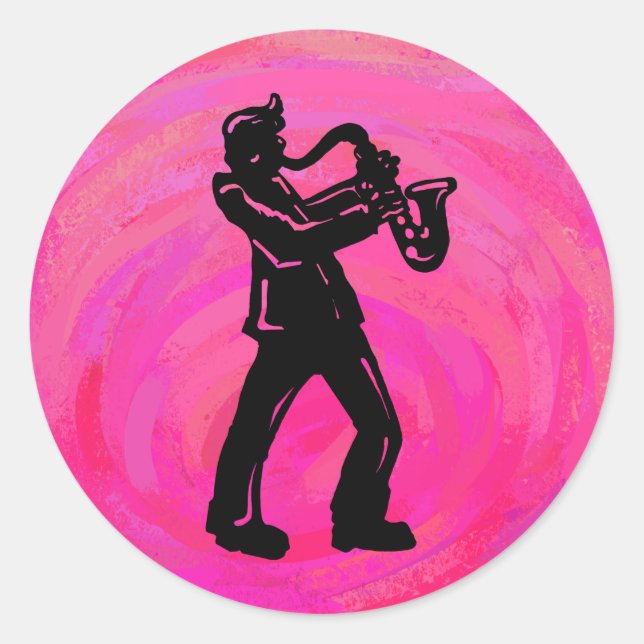 New York Boogie Nights Saxophon Hot Pink Runder Aufkleber (Vorderseite)