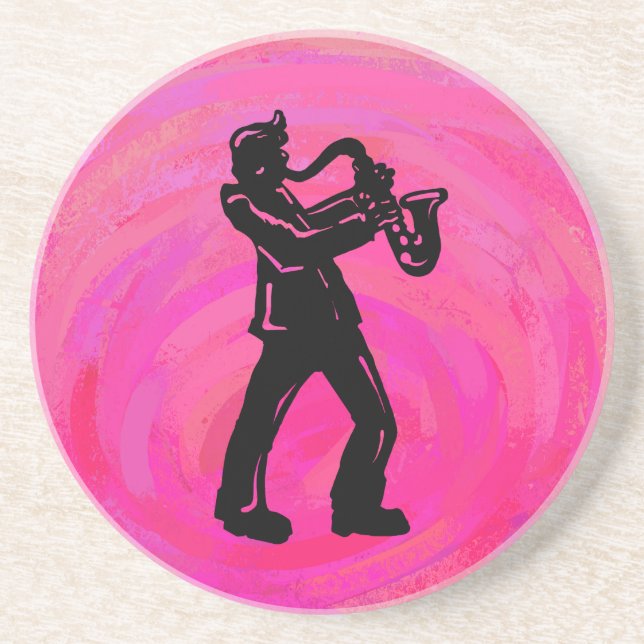 New York Boogie Nights Saxophon Hot Pink Sandstein Untersetzer (Vorne)