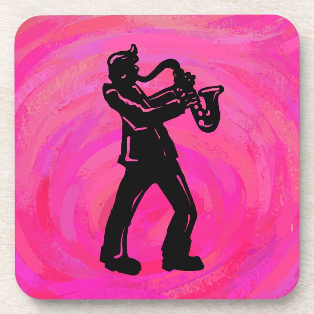 New York Boogie Nights Saxophon Hot Pink Untersetzer (Vorderseite)