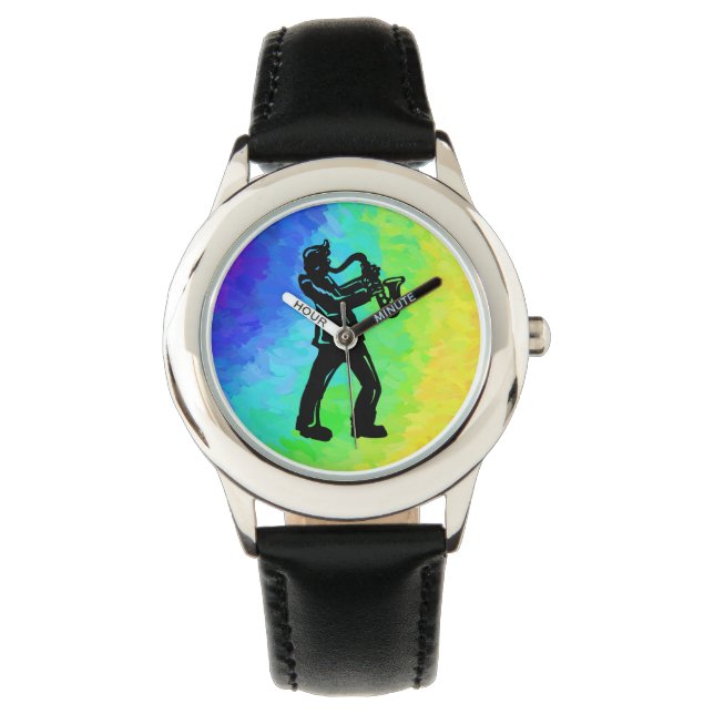 New York Boogie Nights Saxophon Rainbow Armbanduhr (Vorderseite)