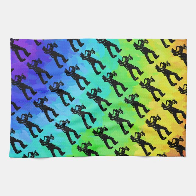 New York Boogie Nights Saxophon Rainbow Küchentuch (Horizontal)
