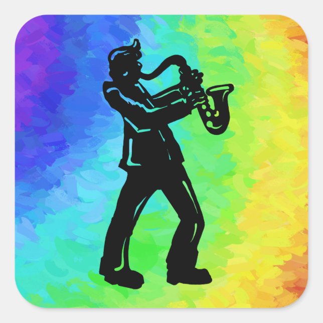 New York Boogie Nights Saxophon Rainbow Quadratischer Aufkleber (Vorderseite)