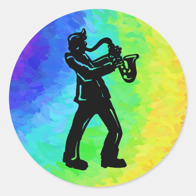 New York Boogie Nights Saxophon Rainbow Runder Aufkleber (Vorderseite)