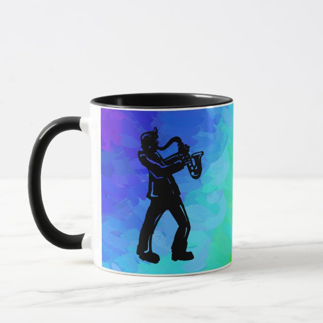 New York Boogie Nights Saxophon Rainbow Tasse (Links)