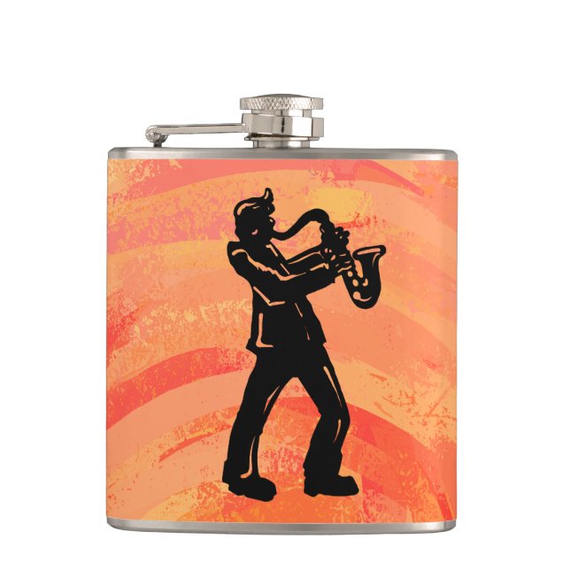 New York Boogie Nights Saxophone Orange Flachmann (Vorderseite)