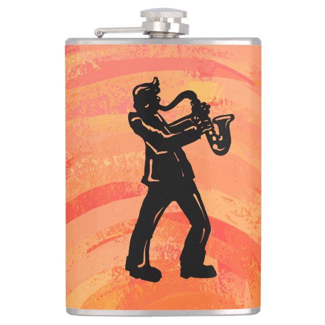 New York Boogie Nights Saxophone Orange Flachmann (Vorderseite)