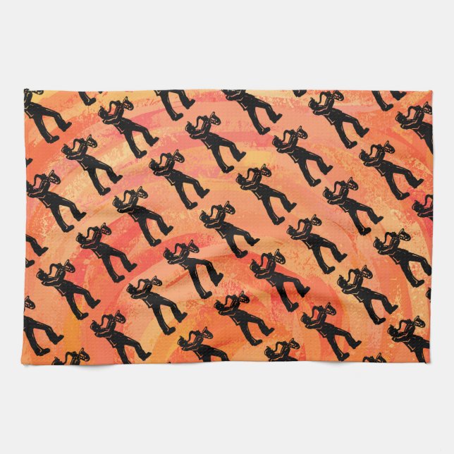 New York Boogie Nights Saxophone Orange Geschirrtuch (Horizontal)