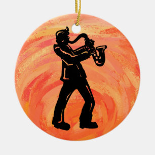 New York Boogie Nights Saxophone Orange Keramik Ornament