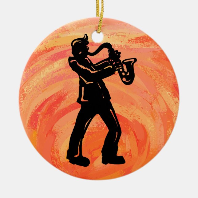 New York Boogie Nights Saxophone Orange Keramik Ornament (Vorne)