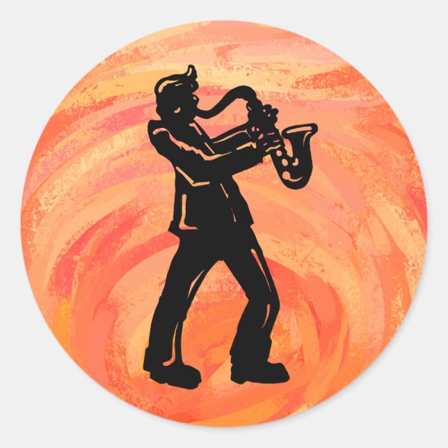 New York Boogie Nights Saxophone Orange Runder Aufkleber (Vorderseite)