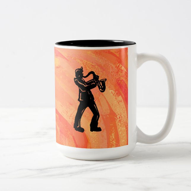 New York Boogie Nights Saxophone Orange Zweifarbige Tasse (Rechts)