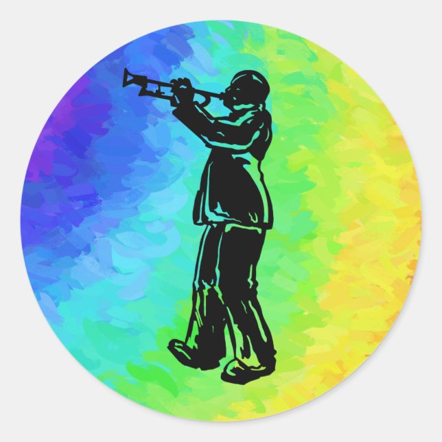 New York Boogie Nights Trumpet Rainbow Runder Aufkleber (Vorderseite)