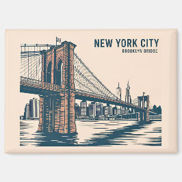 New York Brooklyn Bridge Skyline Bold Retro Travel Magnet
