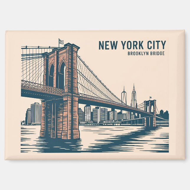New York Brooklyn Bridge Skyline Bold Retro Travel Magnet (Vorderseite)