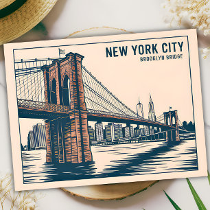 New York Brooklyn Bridge Skyline Bold Retro Travel Postkarte