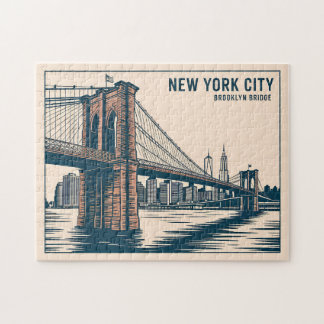 New York Brooklyn Bridge Skyline Bold Retro Travel Puzzle
