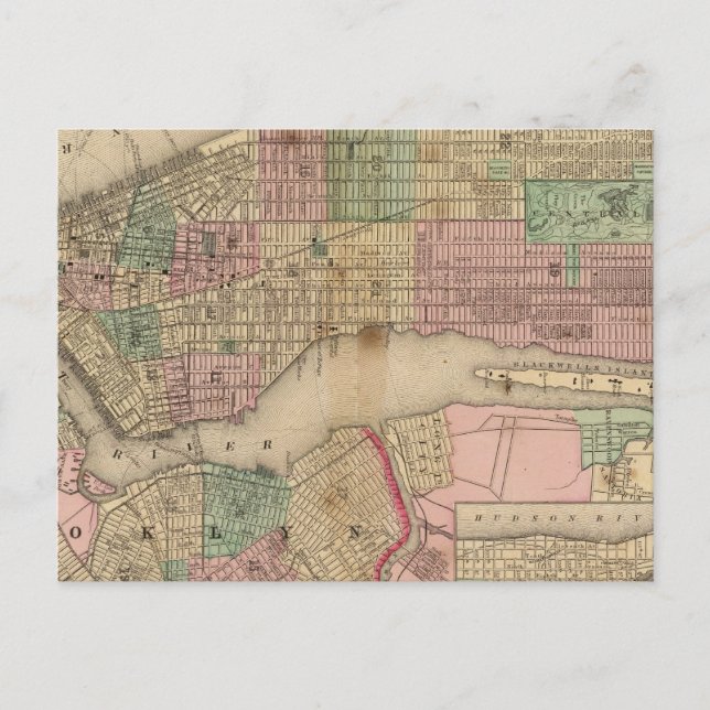 New York, Brooklyn Map von Mitchell Postkarte (Vorderseite)