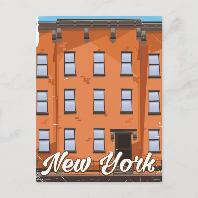 New York Brownstone Reiseplakat-Cartoon Postkarte (Vorderseite)