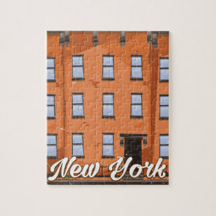 New York Brownstone Reiseplakat-Cartoon Puzzle
