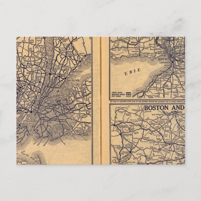New York, Buffalo, Boston Postkarte (Vorderseite)