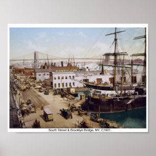 New York c1901 Vintag Brooklyn Bridge & ships Poster