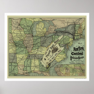 New York Central & Hudson Railroad Map 1876 Poster