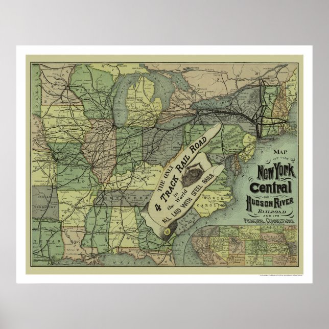 New York Central & Hudson Railroad Map 1876 Poster (Vorne)