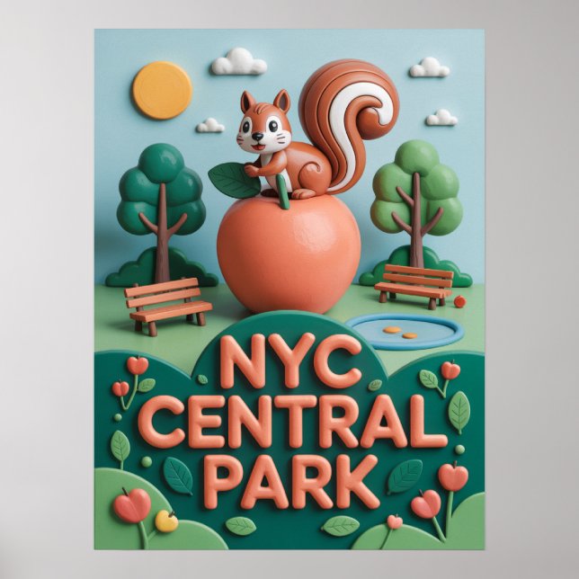 New York Central Park mit Eichhörnchen Spiel Poster (Vorne)