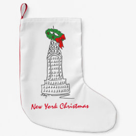 New York Christmas NYC Skycraper Holly Wreath Kleiner Weihnachtsstrumpf