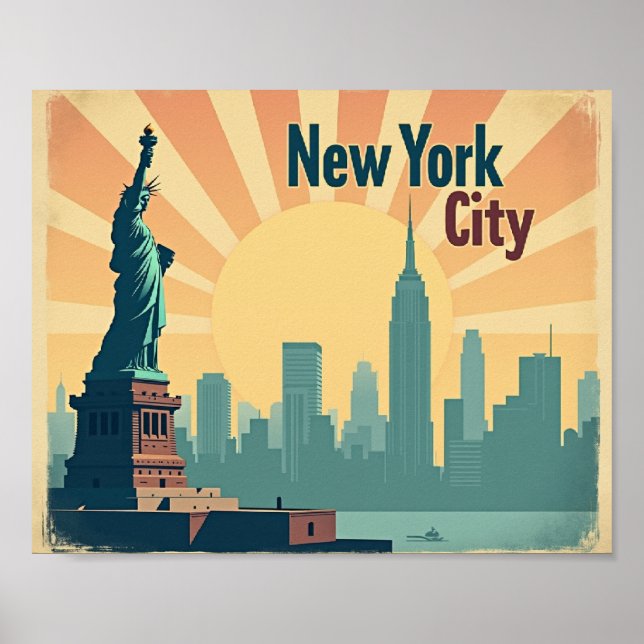 New York City –  10"x8" Art Deco Skyline Poster  (Vorne)