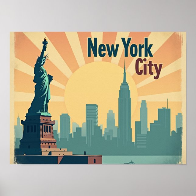 New York City –  16"x12" Art Deco Skyline Poster (Vorne)