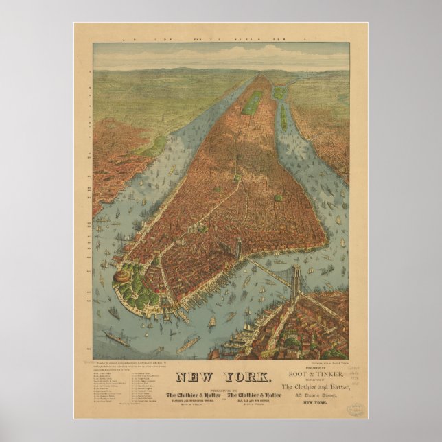 New York City 1879 Antike Panoramakarte Poster (Vorne)