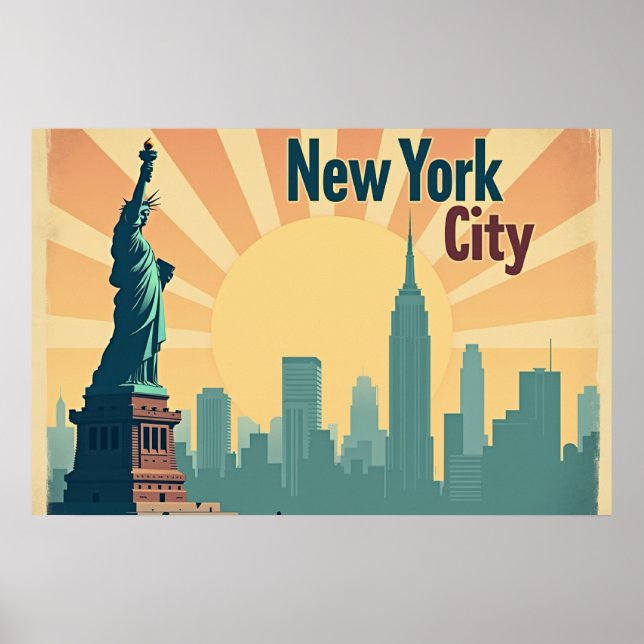 New York City –  30"x20" Art Deco Skyline Poster (Vorne)