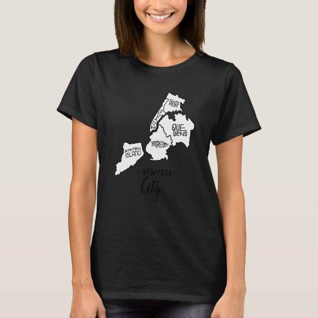 New York City 5 Boroughmap Souvenir Queens Manha T-Shirt (Vorderseite)