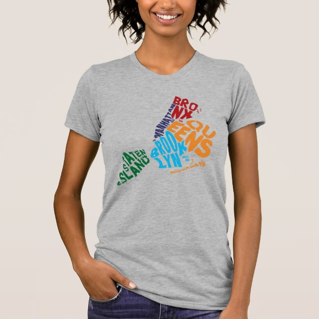 New York City 5 Boroughs Calligram Map T-Shirt (Vorderseite)