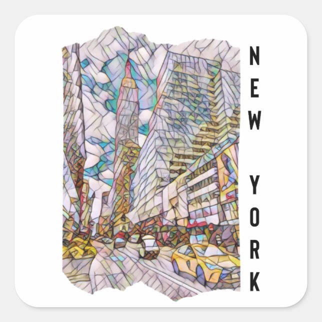 New York City Aesthetic Mosaic Art Quadratischer Aufkleber (Vorderseite)