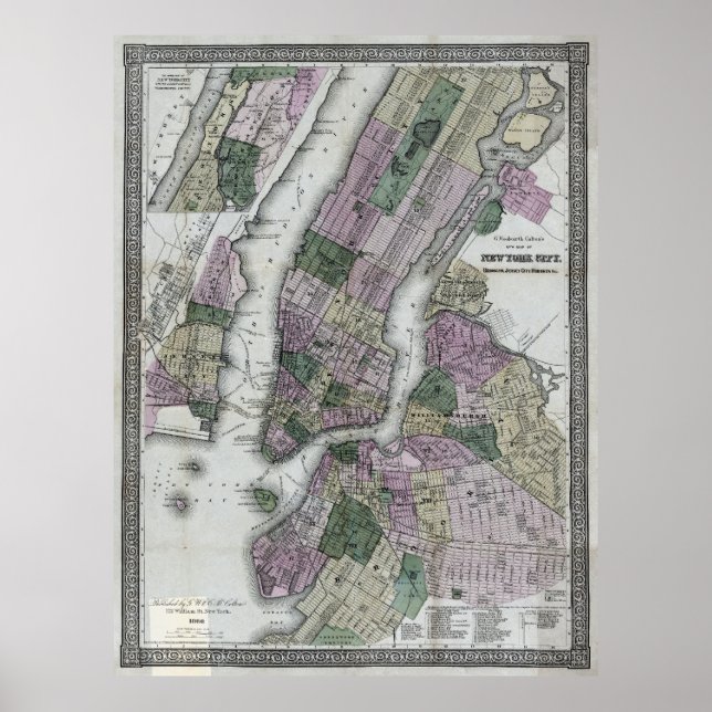 New York City (and Environs) Karte 1866 Poster (Vorne)