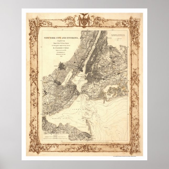 New York City and Environs Map von Lindenkohl 1860 Poster (Vorne)